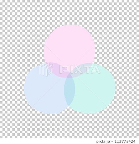 手書きの丸のデコレーション素材 - 重なりあうマイルドな3色のパステルカラーの円のセット 手書きの丸のデコレーション素材 - 重なりあうマイルドな3色のパステルカラーの円のセット 112778424