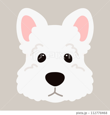 シンプルで可愛い白いスコティッシュテリアの正面顔のイラスト　主線なし 112778468