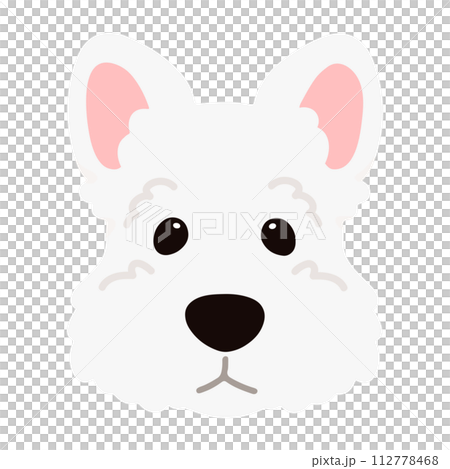 シンプルで可愛い白いスコティッシュテリアの正面顔のイラスト　主線なし 112778468