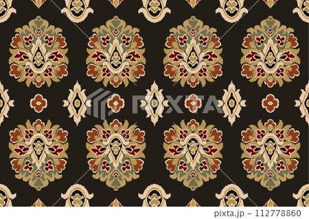 Ikat tribal Indian seamless pattern. Ethnic Aztec fabric carpet mandala ornament native boho chevron textile.Geometric African American oriental traditional vector illustrations. Embroidery style. Ikat tribal Indian seamless pattern. Ethnic Aztec fabric carpet mandala ornament native boho chevron textile.Geometric African American oriental traditional vector illustrations. Embroidery style. 112778860