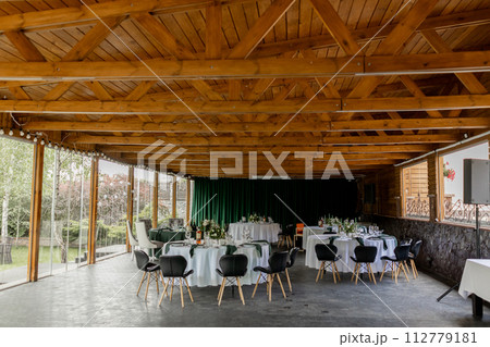 wedding table with food in a restaurant wedding table with food in a restaurant 112779181