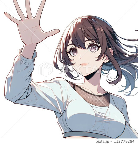 手を上げる女性 手を上げる女性 112779284