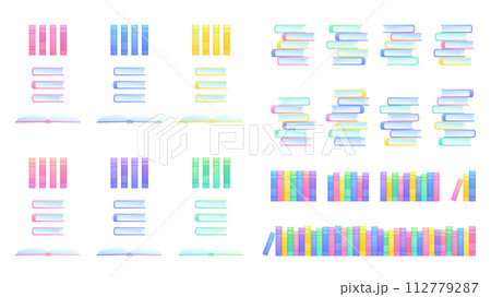 並んだ本と積み上げた本のイラスト素材セット 112779287