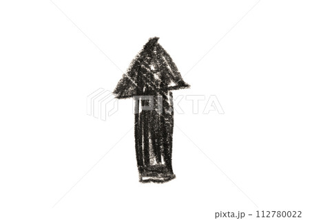 A photo of a black arrow pointing upwards on a white background. 112780022