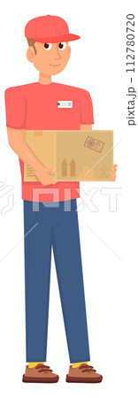 Delivery man with cardboard box. Shipping service worker Delivery man with cardboard box. Shipping service worker 112780720