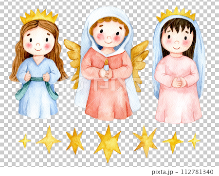 set of cute angels, christmas illustration for xmas. watercolor drawing set of cute angels, christmas illustration for xmas. watercolor drawing 112781340