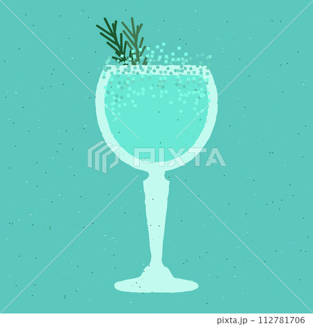 Blue cocktail with rosemary. Blue Lagoon. Alcohol drink in stemware glass Blue cocktail with rosemary. Blue Lagoon. Alcohol drink in stemware glass 112781706