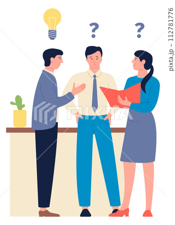 Colleagues discussing business idea. Work problem solution Colleagues discussing business idea. Work problem solution 112781776