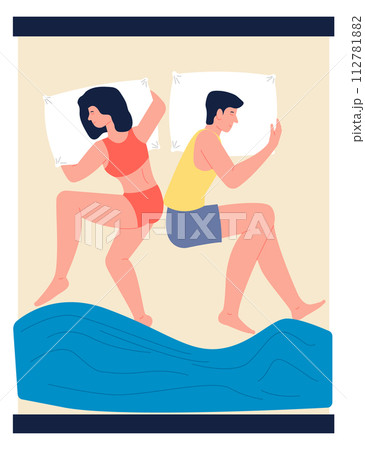 Man and woman sleep in bed top view. Family bedroom 112781882