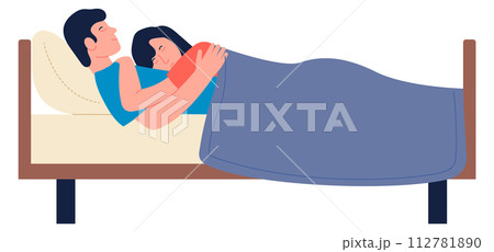 Bed with couple sleeping together. Cozy home rest 112781890