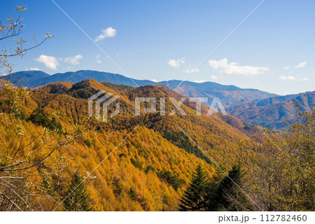 【秋素材】紅葉する山並み《野麦峠》 112782460