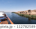 Ruins of Antiquity: Nile Shore Scenery from Cruise. Egypt Summer Travel 112782589
