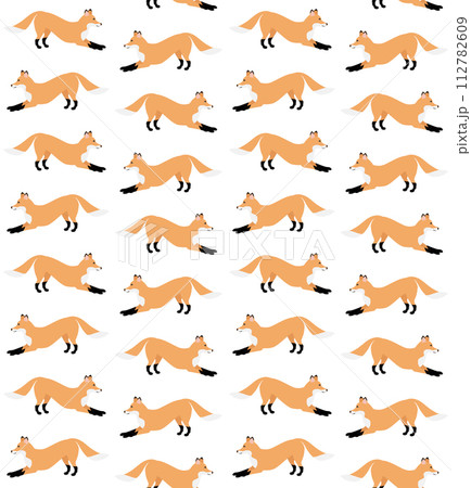 Vector seamless pattern of hand drawn flat fox 112782609
