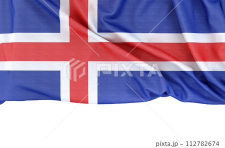 Flag of Iceland isolated on white background with copy space below. 3D rendering 112782674