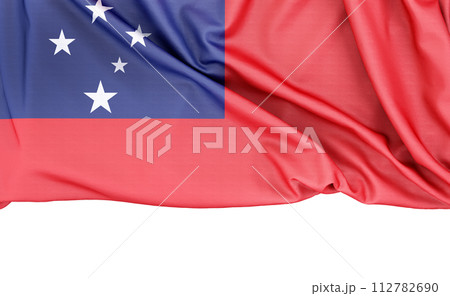 Flag of Samoa isolated on white background with copy space below. 3D rendering Flag of Samoa isolated on white background with copy space below. 3D rendering 112782690