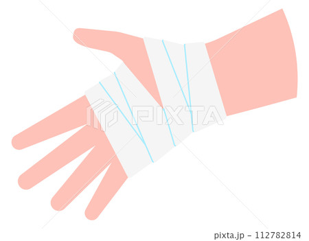 Hand injury. Palm in elastic bandage. Wound treatment 112782814