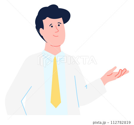 Smiling man in laboratory coat. Scientist professional character 112782819
