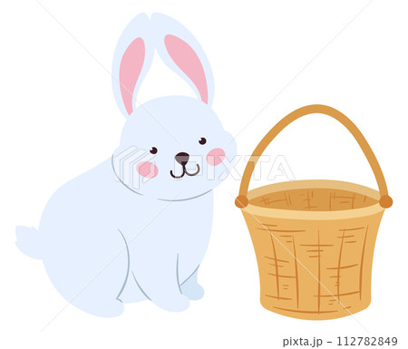 Wicker and white rabbit. Cute bunny color character Wicker and white rabbit. Cute bunny color character 112782849