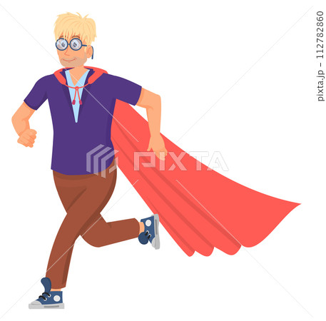 Smart man running in red cape. Intelligence superpower 112782860