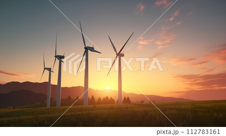 AI-generated content. wind turbines in the rising sun 112783161