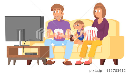 Home movie watching. Family rest on couch together 112783412