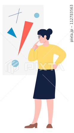 Woman at art gallery. Museum visitor. Cultural tourism 112783563