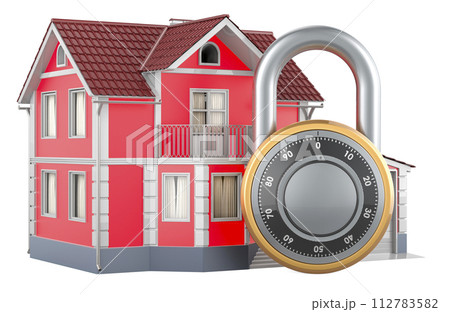 House with dial combination lock. Security and protection, concept. 3D rendering 112783582