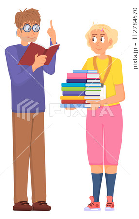 Librarian help man with book study. Reading person 112784570