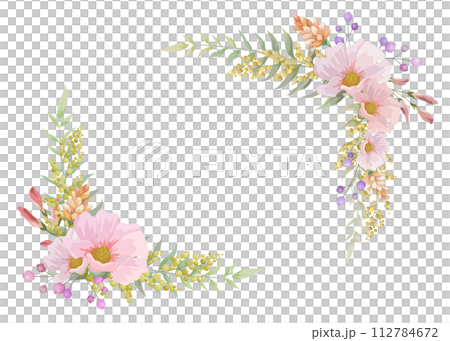 Decorated with gorgeous flowers in pink, yellow, and purple. text space Decorated with gorgeous flowers in pink, yellow, and purple. text space 112784672