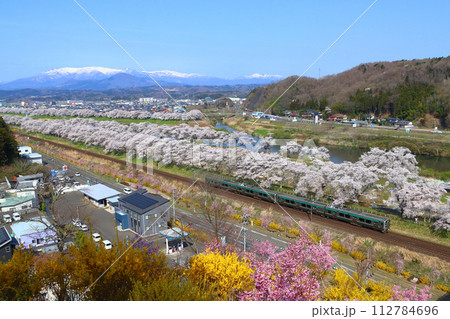 白石川堤一目千本桜を行く東北本線E721系（仙台地区） 112784696