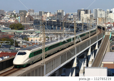 東北新幹線を行く緑帯E2系（銀色の山形新幹線E3系つばさ併結） 112785219