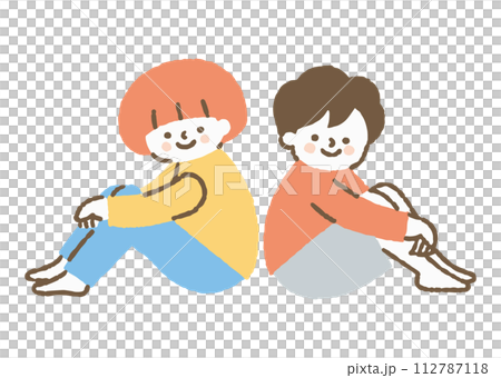 Boy and girl facing forward and smiling_color 112787118