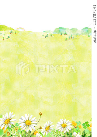 水彩イラスト　マーガレット畑の背景素材 112787341