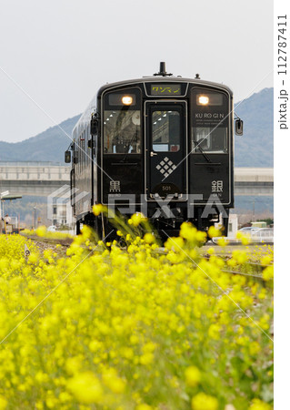 菜の花畑を走る平成筑豊鉄道サイクルトレイン「黒銀（KU RO GI N）」 112787411