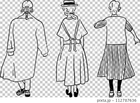 女性の後ろ姿のシンプル線画イラスト 112787636