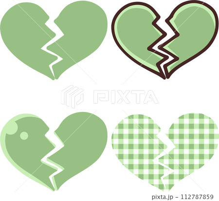緑色の割れたハートアイコンセット 112787859