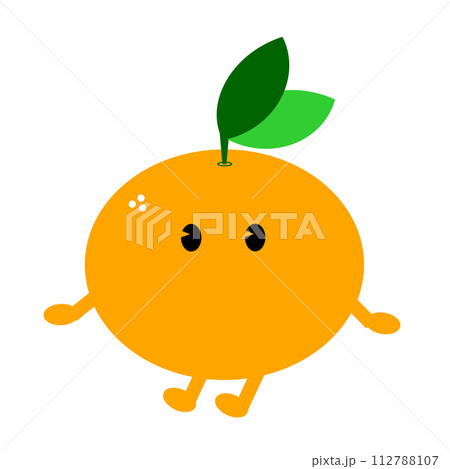 かわいい葉っぱ付きのみかんのキャラクター 112788107