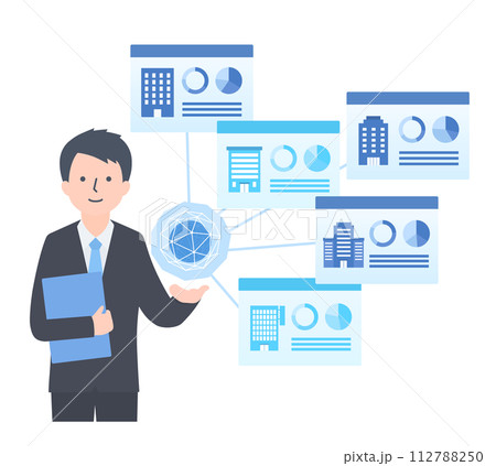 たくさんの企業情報を持っているスーツの男性 112788250
