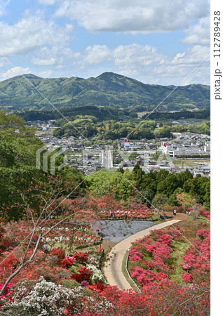 ツツジ咲く高台から見た笠間市 112789428