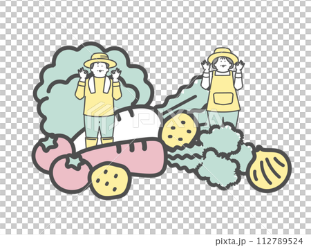 Elderly couple doing OK pose and vegetable farmer illustration background 112789524