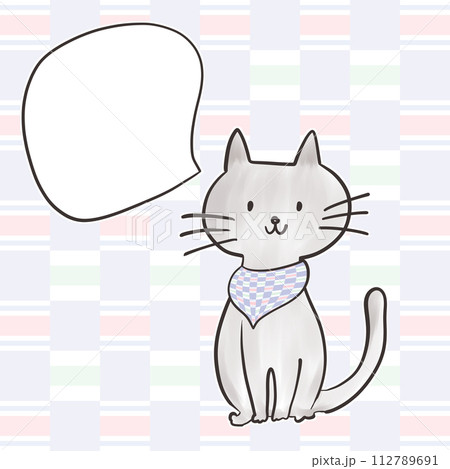 猫_吹き出し_市松模様_スカーフ_03_1 112789691