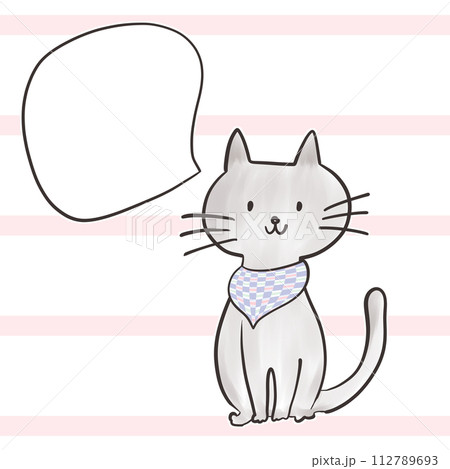 猫_吹き出し_市松模様_ストライプ_スカーフ_03_1 112789693