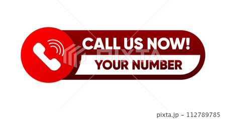 Call US Now button. Template for communication with support. Phone number in website header. Conspicuous sticker with phone number. Vector illustration. 112789785