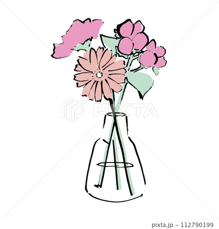 花瓶と花の手描きイラストのイラスト素材 [112790199] - PIXTA