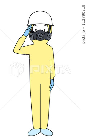 敬礼 レベルC化学防護服のイラスト(女性) 敬礼 レベルC化学防護服のイラスト(女性) 112790219