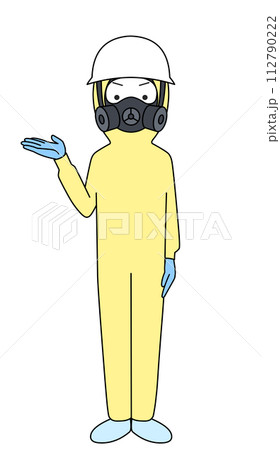 案内　レベルC化学防護服のイラスト（女性） 112790222