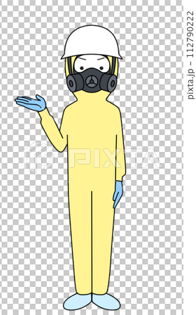 案内　レベルC化学防護服のイラスト（女性） 112790222