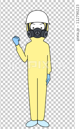 ガッツポーズ　レベルC化学防護服のイラスト（女性） 112790223