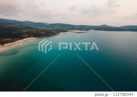 Beach and sea in the evening, high angle view 112790345