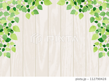 葉、板、アーチ、新緑、背景、フレーム、イラスト、初夏、かわいい 112790428